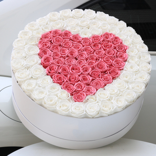 Roses in big round box 
